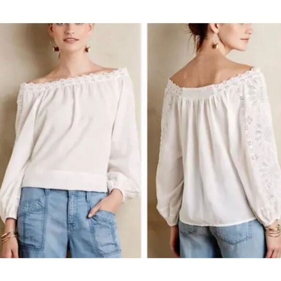 Anthropologie Cadena Leifsdottir white eyelet peasant boho blouse N - Picture 1 of 12